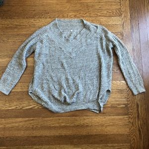 Off the shoulder tan sweater